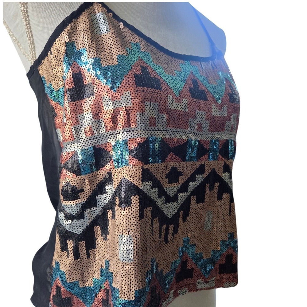 Charlotte Russe Sequin Aztec Tank Top S Y2K Indie Sleaze Western Gothic Party